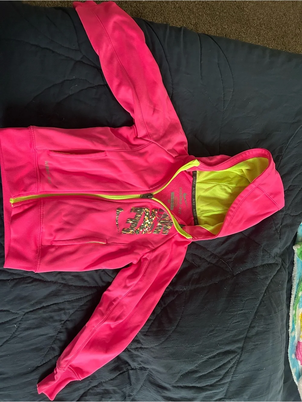 Nike Girls' Bright Pink Hooded Jacket with Neon Lining